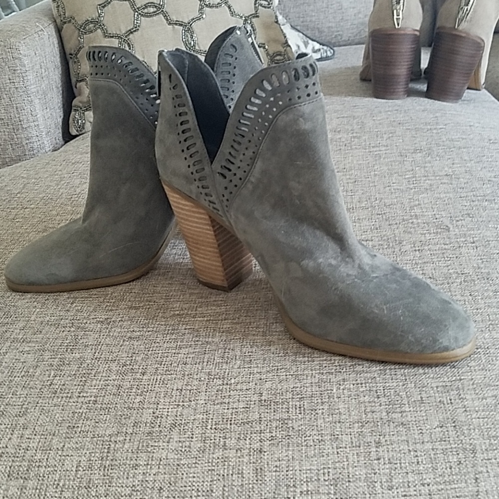 Vince Cumato Suede Booties with Laser Cutout Detai